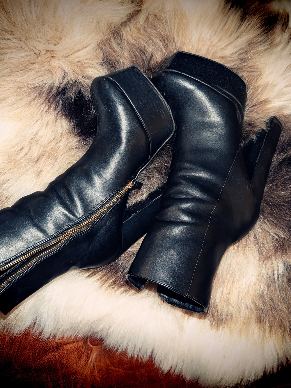 Black Platform High Heel Ankle Boots - Women